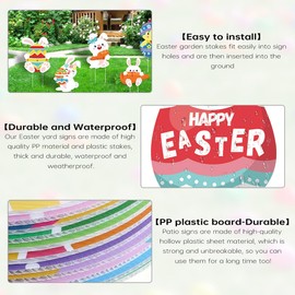 8 Pcs Happy Easter Yard Signs Garden Decoration Easter Egg Bunny Rabbit Carrot Basket Chicken Signs for Easter's Day Yard Garden Party Decorations Outdoor