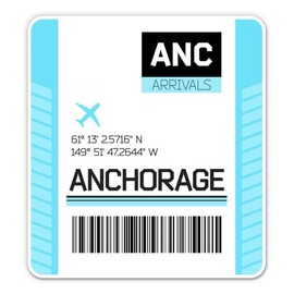 Squiddy Anchorage Alaska Airport Code ANC Luggage Tag Style - Vinyl Sticker Decal for Phone, Laptop, Water Bottle (3" high)