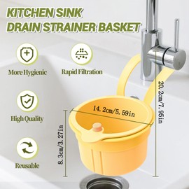 Sink Strainer Basket, Faucet Hanging Kitchen Sink Drain Strainer Basket, 2025 New Press Dumping Self-Cleaning Sink Food Catcher, Multifunctional Sink Filter Basket for Food Fruit Kitchen Tool (Yellow)