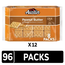 Austin Sandwich Crackers, Single Serve Snack Crackers, Office and Kids Snacks, Peanut Butter on Toasty (12 Trays, 96 Packs)