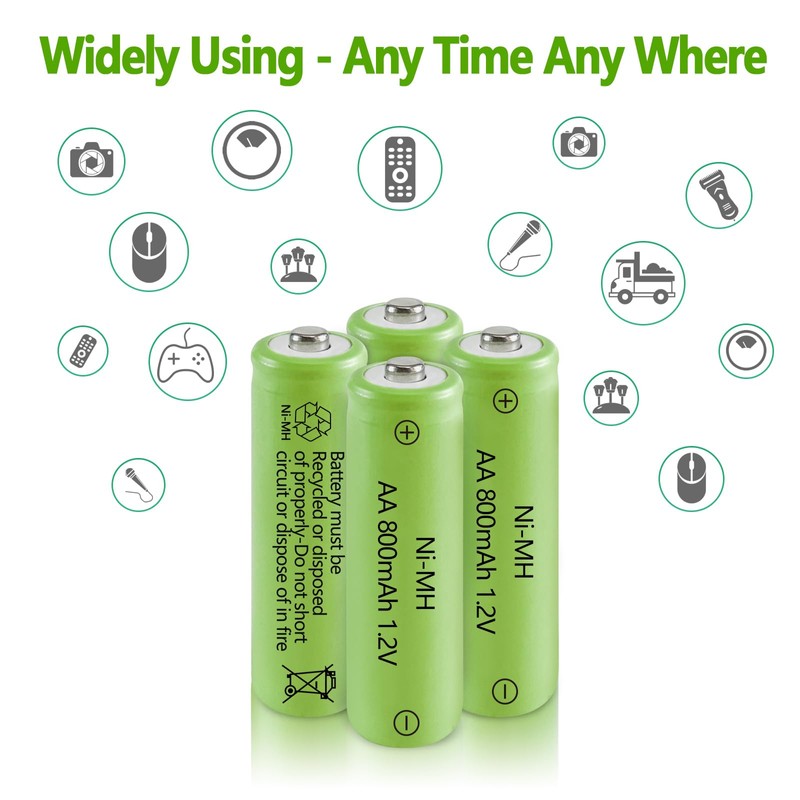 JINTION Ni-MH AA Rechargeable Batteries, Double A 1.2V 800mAh Battery