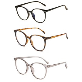 PcvGef Pack of 3 Blue Filter Glasses Women, Blue Light Blocking Glasses, Round Frame, Anti Blue Light Glasses for Men and Women, Round Anti Blue Light PC Gaming Glasses, Fashion Glasses, Anti Glare