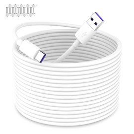 iMangoo USB to USB C Power Cable for CCTV Camera,33FT Type C Power Extension Cable for Xiaomi Mi eufy Security Camera Outdoor Indoor Cord with 10 Wire Clips Cable Nails, No Data Transfer Support,White