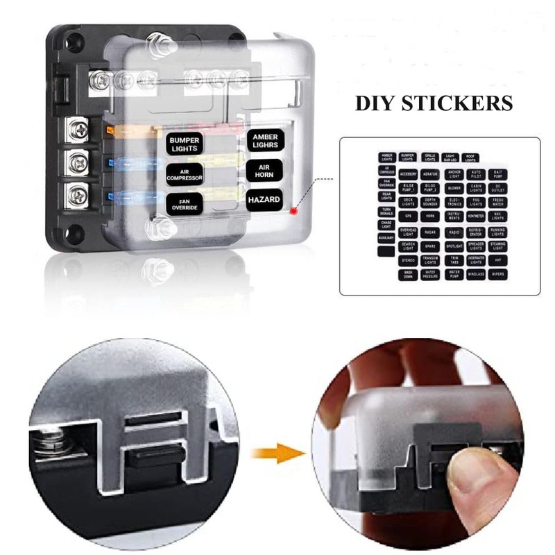 6 Way 12v Fuse Blocks, Waterproof Marine Fuse Block, Universal