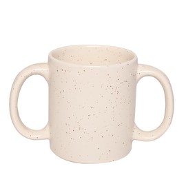HealthGoodsIn - Taza de doble asa (taza de doble agarre) para ayudar a los temblores, apta para microondas, 11.83 onzas líquidas Oz. (350 ml), sin BPA, acabado mate, puntos marfil