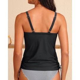 Black Tankini Swim Tops for Women - V Neck Bathing Suit Top No Bottom Swimsuit Tops 2025 L