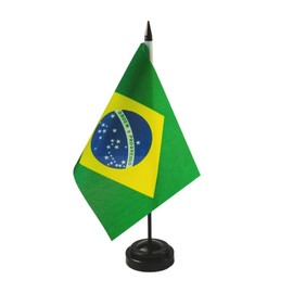 1 American and 1 Brazilian 8"x5" Miniature Desk & Table Flag, Includes 2 Flag Stands & 2 Small Mini Stick Flags, USA American & Brazil Flags,Brazil Room Flag