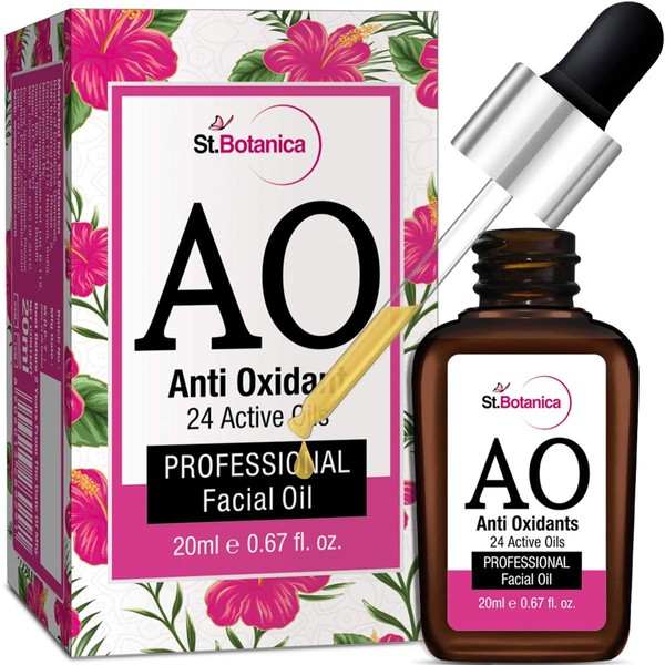 StBotanica Anti Oxidant (24 Active Oils) Professional Face Oil - 20ml - Facial Glow, AntiAging with Retinol, Argan, Rosehip & Other Oils