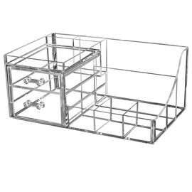 OKVGO Transparent Makeup Organizer with Storage Drawers, Large Capacity Cosmetic Organisers for Lipstick, Nail Care, Jewelry and Skincare Make Up Holder for Bedroom Dresser Table Clear (2 Drawer)