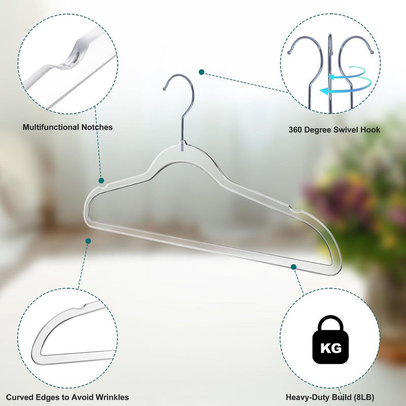 Quality Hangers Clear Plastic Hangers for Clothes | 50 Pack