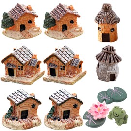 Sasibiyb Miniature Fairy Garden 11 Pieces Miniature Fairy Garden Ornaments Miniature Decoration Fairy Garden Miniature House Fairy Garden Decorations Outdoor Mini House Decoration for Flower Pot