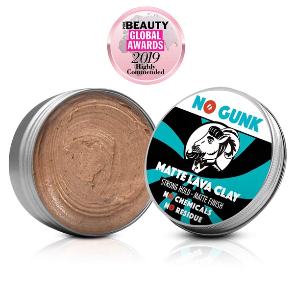 No Gunk 100% Natural Matt Clay Hair Wax / Hair Paste - Strong Hold - Only with Natural and Organic Ingredients - Matte Lava Clay 50g