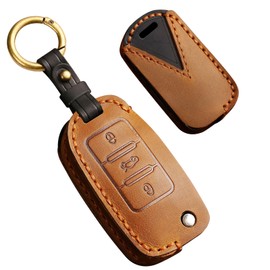Ysbxitu Key Case Compatible with VW Golf 4/5/6 Polo Tiguan Passat EOS Touran MK6 Caddy Skoda Yeti Fabia Seat Ibiza Leon Key Cover, Car Accessories Interior for Men, Women, Brown