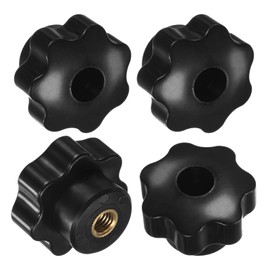 M METERXITY 4-Pack 7 Star Knobs, M8 Female Thread 40mm Seven-Pointed Head Through Hole Clamping Grip Handles for Machinery/Electronic/Woodworking, Brass Screw-On Threaded Knob [Black]