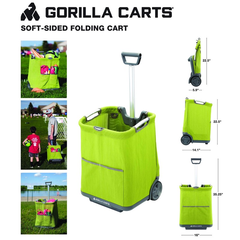Gorilla Carts GCSS-11G-COM Collapsible Soft-Sided Folding Garden Cart, 150-Pound Capacity,