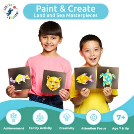 Little Jupiter Paint & Stick (Sea) - Makes 4pcs - Mosaic Art - Wood Painting Crafts for Kids - Arts and Crafts for Ages 7-12 Yrs - DIY Kids Crafts Kits - Paint by Numbers Kit for Kids - Mosaic Crafts for Kids