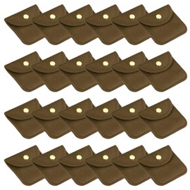 PATIKIL 3x3 Inch Velvet Jewelry Pouches, 24 Pcs Jewelry Packaging Gift Bags with Snap Button for Bracelet Necklace Rings Watch, Brown