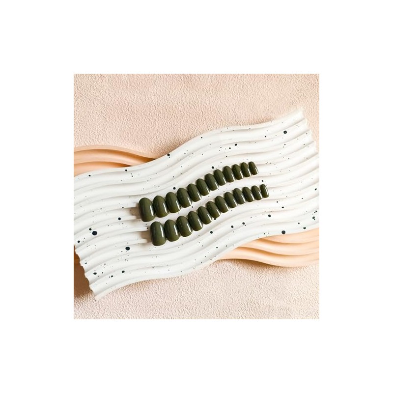 SXVME Uñas Postizas Verde Oliva, Uñas Postizas Cortas Ovaladas Redondas,