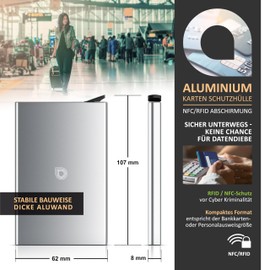 CSL - Kartenetui RFID Blocker PopUp - Aluminium Karten Schutzhülle - NFC RFID Abschirmung Blocking - Kreditkartenhülle - für bis zu 6 Karten, kompakt und stabil - sichere Aufbewahrung - Silber