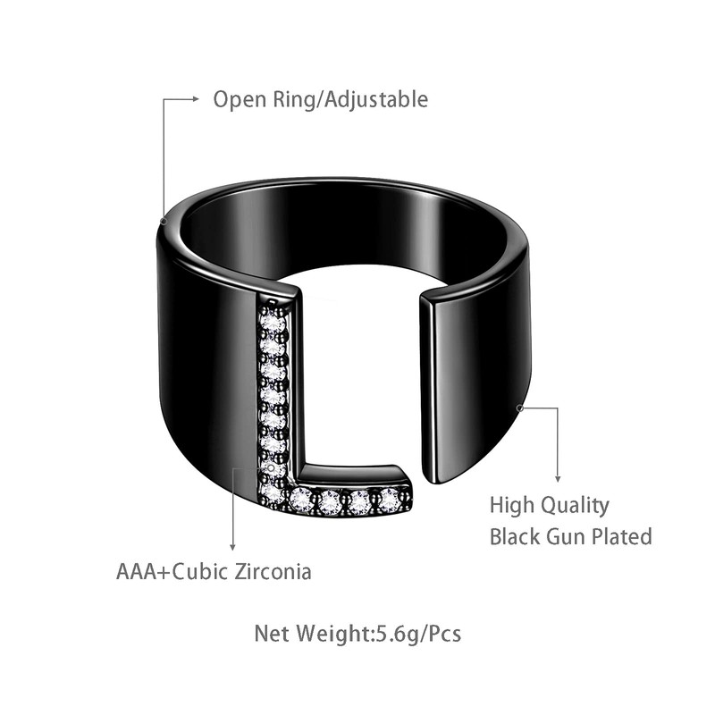 beautlace Letter Adjustable Rings 18K Gold/Silver/Black Gun Plated Initial Alphabet