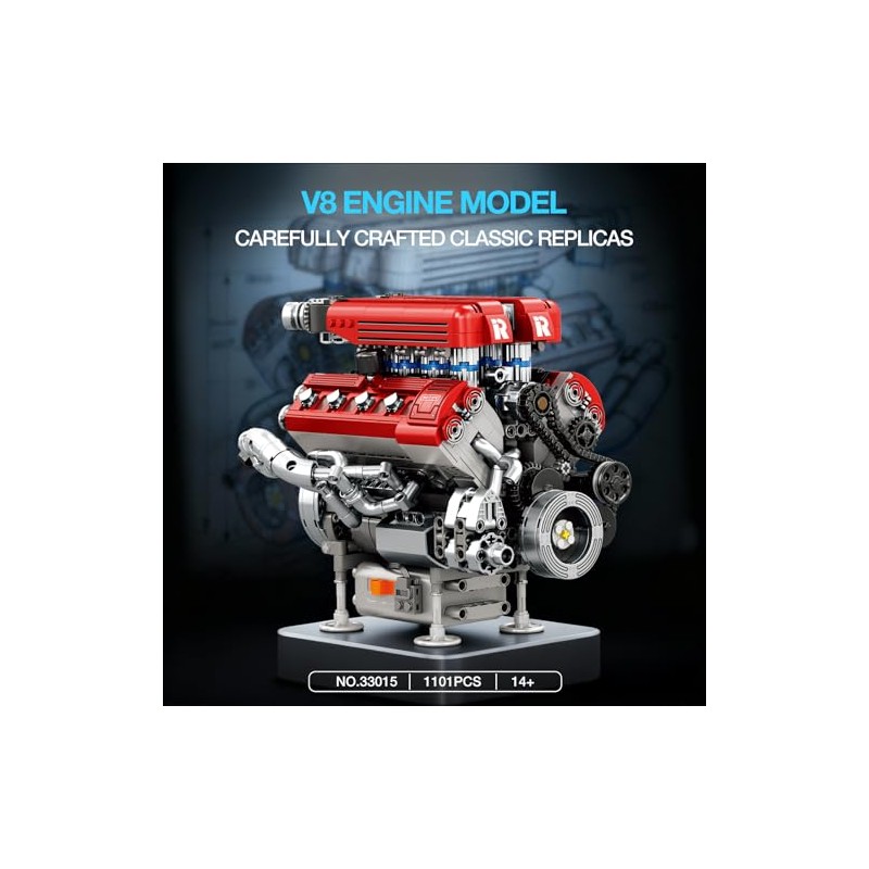 Reobrix V8 Engine Model Kit that Runs, 1101 PCS 8-Cylinder