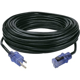 Clear Power 80 ft Outdoor Extension Cord with Lighted Locking Connector, 16/3 SJTW, 3-Prong Grounded Plug, Black, Water & Weather Resistant, Flame Retardant, General Purpose, DCOC-0128-DC