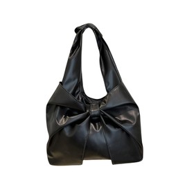 MakeMeChic Women's PU Leather Bow Knot Shoulder Bags Top Handle Ruched Y2K Handbags Black One Size
