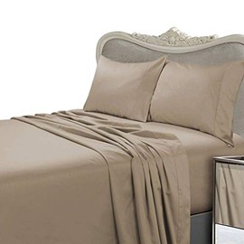 KING Size, TAN Solid Solid/Plain, 1000 Thread Count / 1000TC Sateen Weave Long Staple 100-Percent Ultra Soft Egyptian Cotton 4 PIECE Bed Sheet Set. Inlcudes 2 Pillow Cases (Deep Pocket)