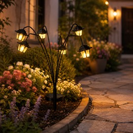 Solar Hanging Lanterns for Outdoor Decor – 4-Pack Warm White Lights with Shepherd Hooks for Garden, Patio & Yard