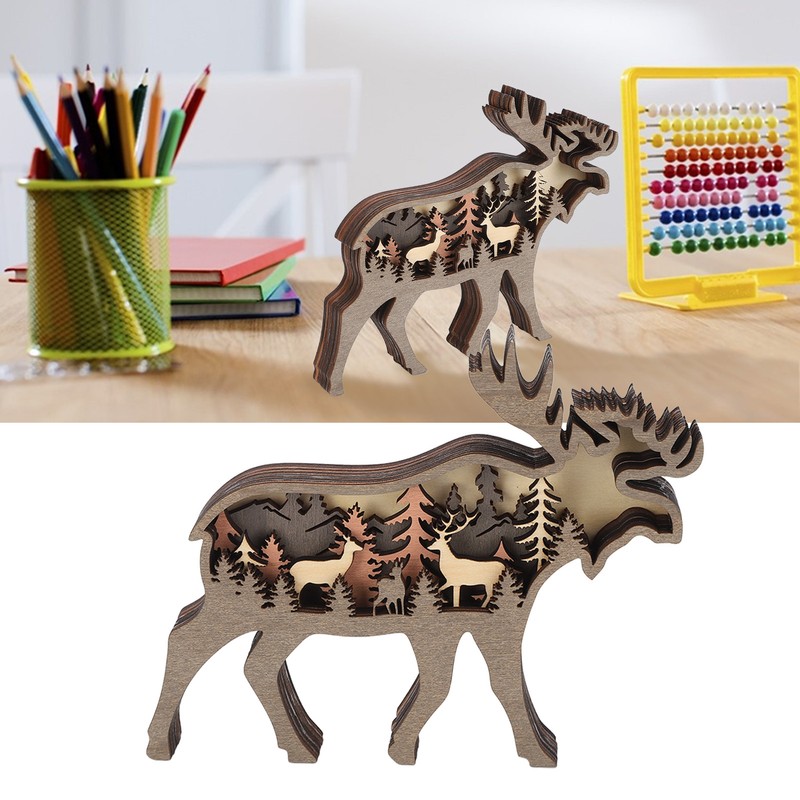 3D Wood Carving Animal Multi Layer Forest Animal Wood Carving