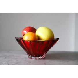 Czech Bohemian Crystal Glass Bowl-Vase 8''-Dia Red Vintage European Design ''Plantica'' Elegant Centerpiece Fruits Desserts Decorative Home Decor Birthday Wedding Housewarming