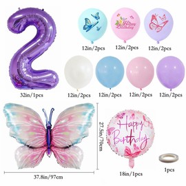 Yunchu Online 2. Geburtstagsdeko Mädche Lila Schmetterling Geburtstag Deko 2.Schmetterling Geburtstag Party Set Kindergeburtstag Party Deko für Mädchen Geburtstags Schmetterlinge Party Deko