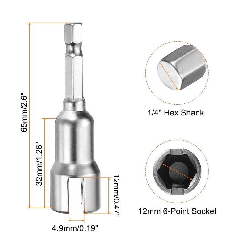 QUARKZMAN 2 Stück H12 Flügelmutter-Schraubendreher 12mm metrische 6-Punkt-Buchse 1/4" Sechskantschaft