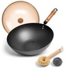 WANGYUANJI 12.6-Inch Wok Pan with Lid, Flat Bottom Wok with