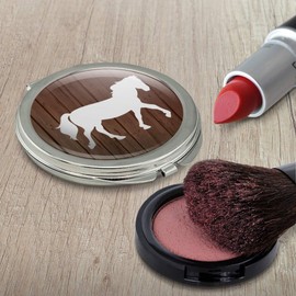 Horse Silhouette Cowboy Western Compact Travel Purse Handbag Makeup Mirror