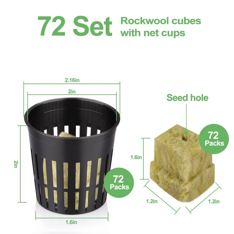 72 Sets Rockwool Cubes and Net Pots, 1.2 * 1.2