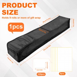 CHRI Wrapping Paper Storage Organiser, 82 x 12 x 34 cm Storage with Mesh Pockets, 600D Oxford Tear-Resistant (Black, Medium)