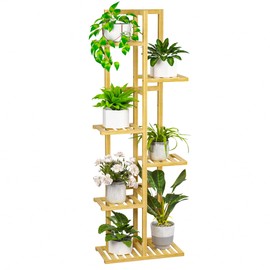 ROMGUAR CRAFT 6 Tier Bamboo Plant Stand Indoor, Wood Tall Flower Holder Corner Tiered Plant Shelf for Multiple Plants (Natural)