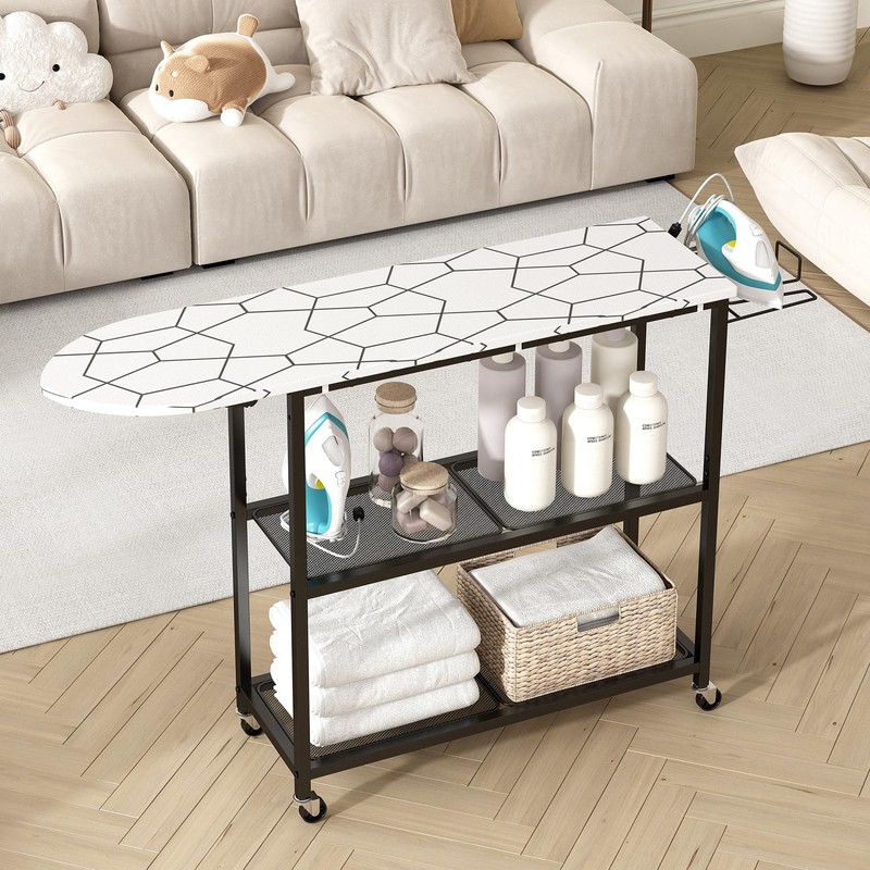 GILLAS Ironing Board with 2 Tier Storage Basket, Movable Ironing
