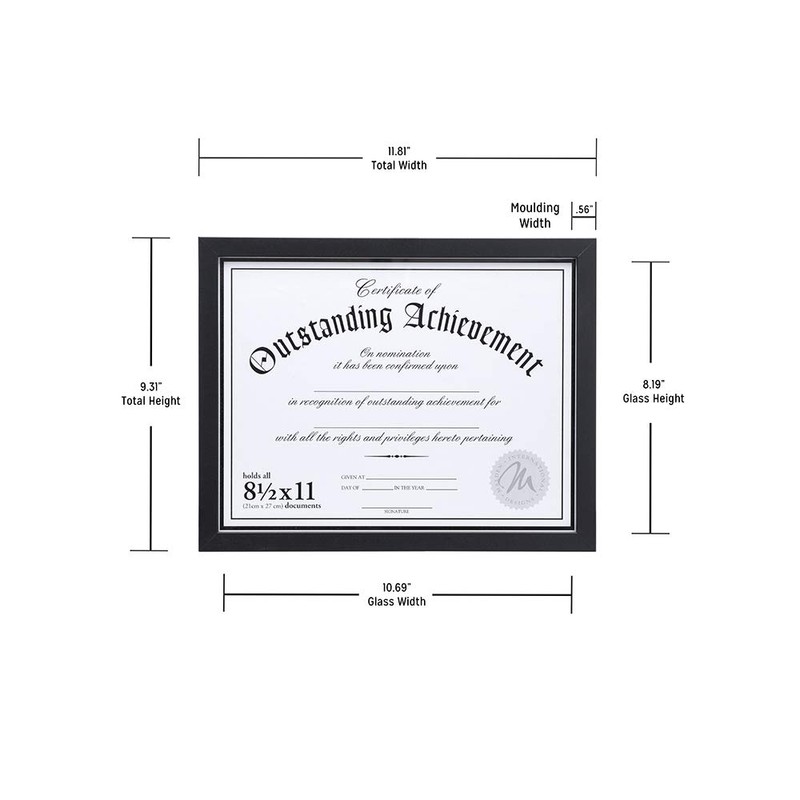 Malden International Designs Wooden Document Frame, 8.5x11, Black