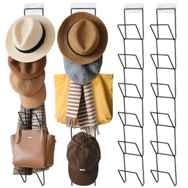 Yonsya 12 Pack Hat Organizer with 2 Hooks, Wig Holder for Multiple Wigs, Cowboy Hat Rack for Wall, Door, Closet (Black)