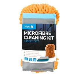 Simply Auto Microfibre Car Wash Cleaning Kit, 1 x Microfibre Noodle Sponge, 2x Microfibre Cloths for Washing, Drying, Polishing (Lint and Scratch Free), Orange