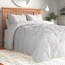 HNU 3pc Ice White Fluffy Comforter Set King All Season Elegant Aesthetic Bedding Supreme Plush Stylish Pinch Stitched Pattern Design Pleated Pintuck Appealing Texture Simple Classic Snuggle Decor