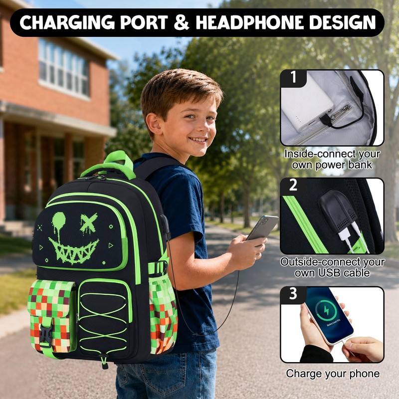 FIXITOK Backpack for Boys, 3PCS Cool Kids Boys Backpack with