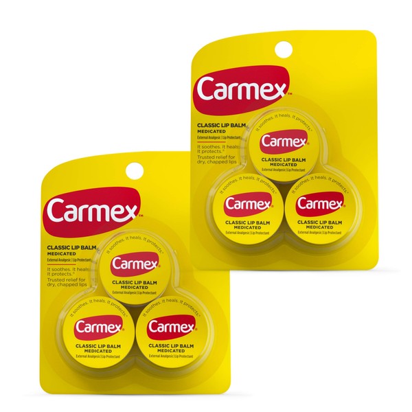 Carmex Classic Jar 0.25oz Medicated Lip Balm (2 Packs of 3)