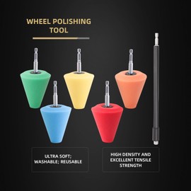 Polishing Cone, SPTA Car Wheel Hub Drill Buffing Sponge Pads Kit, Polishing Ball, 5 Pack Car Buffers and Polishers Kit, Attaches to Standard Household Drill
