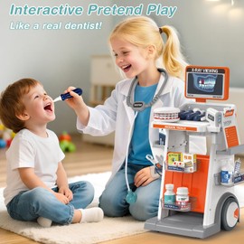 Dreamon Doctor Kit for Todders 3-5 Pretend Play Toys - 29 Pcs Kids Dentist Cart Play Set with Light and Costume - Role Play Medical Toy for 3+ Year Old Boys and Girls Christmas Birthday Gifts