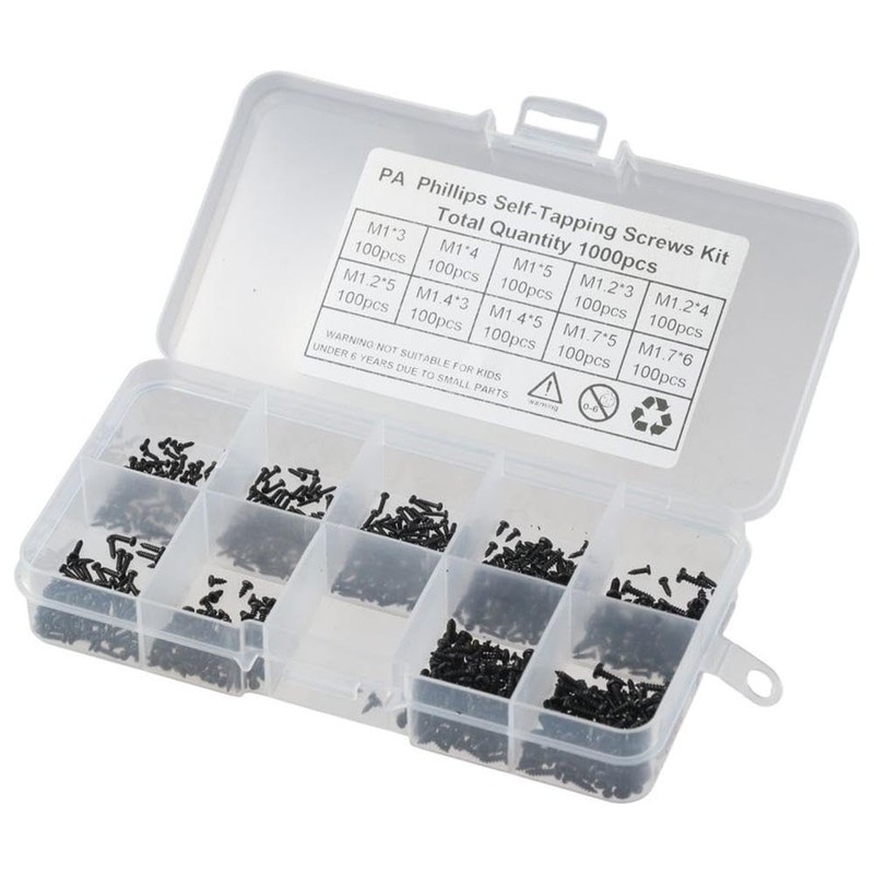 Fudeshe 1000Pcs Tiny Electronic Self-Tapping Machine Screws,M1 M1.2 M1.4 M1.7