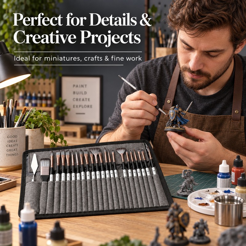 24-Brush Artist Paint Brush Set with Palette Knife & Storage