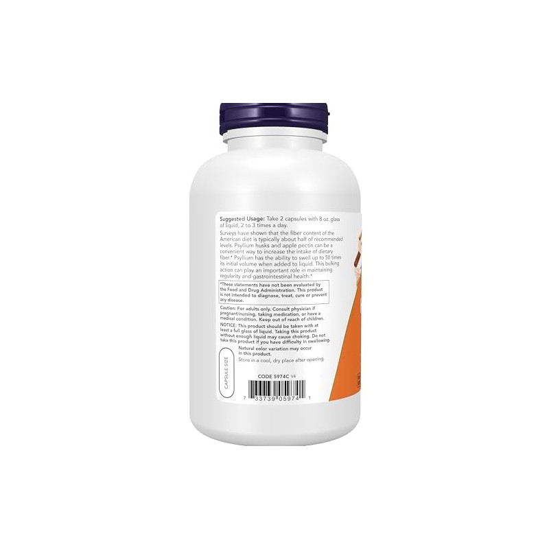NOW Suplementos, cápsulas de cáscara de psyllium 700 mg con